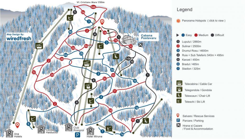 Poyana-Brasov map of mountain trails